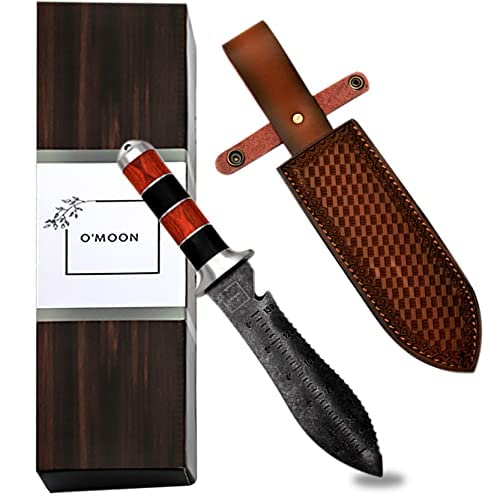 Professional Garden Knife / with Thicker Leather Sheath, Stainless Steel Blade, for Weeding, Digging, Pruning and Cultivating / with Beautiful Packaging, Black (CY98)