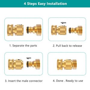 FINEST+ Garden Hose Quick Connector, Solid Brass 3/4 Inch Thread Fitting No-Leak Water Hose Female and Male Easy Connect (6 Sets)