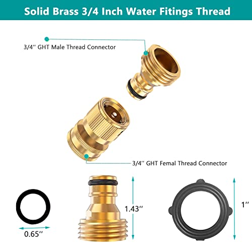 FINEST+ Garden Hose Quick Connector, Solid Brass 3/4 Inch Thread Fitting No-Leak Water Hose Female and Male Easy Connect (6 Sets)