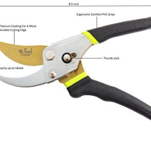 Q-yard QY-731L Traditional Bypass Pruning 8.5" Titanium Blade- Handheld Gardening Tools Shears