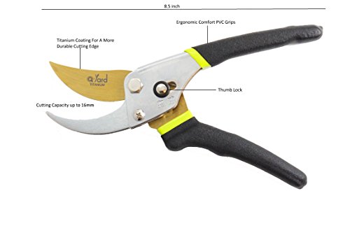 Q-yard QY-731L Traditional Bypass Pruning 8.5" Titanium Blade- Handheld Gardening Tools Shears