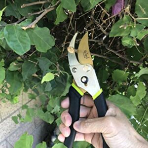 Q-yard QY-731L Traditional Bypass Pruning 8.5" Titanium Blade- Handheld Gardening Tools Shears