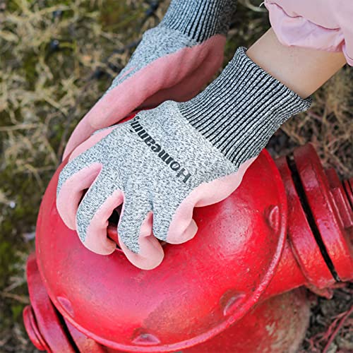 HOMEANING Gardening Gloves for Women and Men, Nitrile & Rubber Coated Protective Gloves, Garden Gloves Thorn Proof, Outdoor Work Gloves, Blue, Green, Grey, Pink (Medium, Rubber- 2 Pairs- Pink)