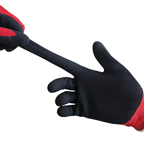 COOLJOB Gardening Gloves for Men, 6 Pairs Breathable Rubber Coated Garden Gloves, Work Gloves for Men, Men’s Large Size Fits Most, Black & Red (Half Dozen L)