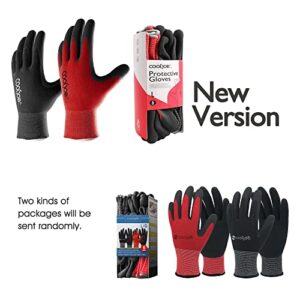 COOLJOB Gardening Gloves for Men, 6 Pairs Breathable Rubber Coated Garden Gloves, Work Gloves for Men, Men’s Large Size Fits Most, Black & Red (Half Dozen L)