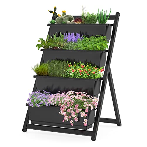 FLEXIMOUNTS Vertical Raised Garden Bed,4Ft Freestanding Elevated Garden Planters with 4 Drainage Container Boxes, fit to Grow Herb Vegetables Flowers on Patio Balcony Greenhouse Garden