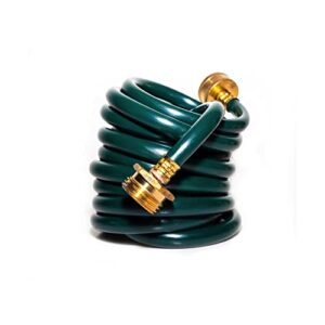 funjee heavy-duty eva coil 10 ft garden hose with 3/4″ ght solid brass fittings, water hose with brass connectors (10ft, green)