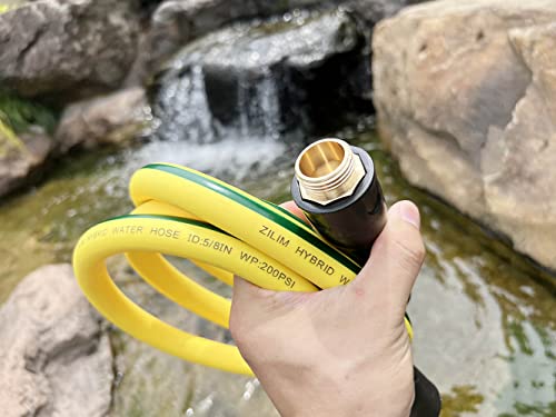 ZILIM Hybrid Lead In Garden Water Hose 5/8 in X 10FT, Heavy-duty Super Flexible with Swivel Grip Handle Female and 3/4" GHT Solid Brass Fittings, Operate 160 PSI