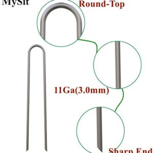 MySit 100 Pack 6 Inch Garden Stakes Heavy Duty 11 Gauge Galvanized Yard Staples U Pegs Fences Drip Irrigation Securing Stakes 1/2-Inch to 1-5/8-Inch Loop Stake for Anchoring Lawn Drippers Soaker Hose