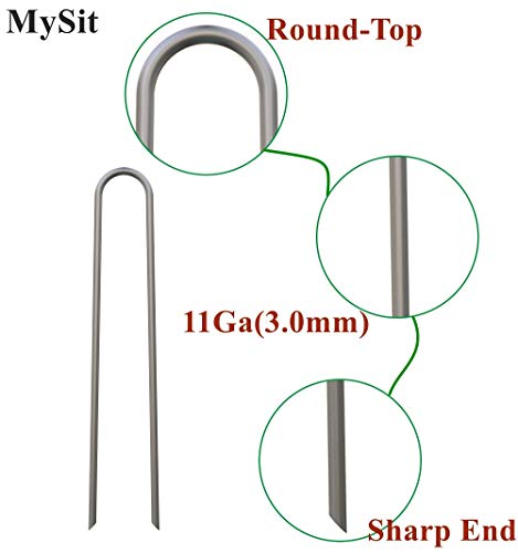 MySit 100 Pack 6 Inch Garden Stakes Heavy Duty 11 Gauge Galvanized Yard Staples U Pegs Fences Drip Irrigation Securing Stakes 1/2-Inch to 1-5/8-Inch Loop Stake for Anchoring Lawn Drippers Soaker Hose