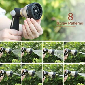 FANHAO Garden Hose Nozzle 100% Heavy Duty Metal, Water Hose Sprayer High Pressure with 8 Spray Patterns, Thumb Control, On Off Valve for Garden Watering, Car and Pet Washing