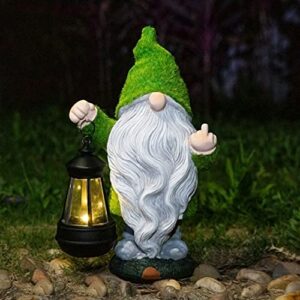 flocked garden outdoor gnome statues decor with solar lights ,large funny gnome garden figurines for outside patio yard lawn house farmhouse sculptures decorations gifts