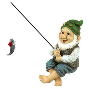 design toscano qm2806500 garden gnome statue – ziggy the fishing gnome sitter – outdoor garden gnomes – funny lawn gnome statues,full color