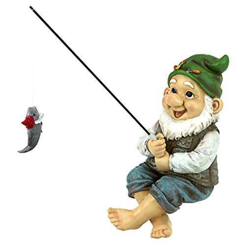 Design Toscano QM2806500 Garden Gnome Statue - Ziggy the Fishing Gnome Sitter - Outdoor Garden Gnomes - Funny Lawn Gnome Statues,Full Color