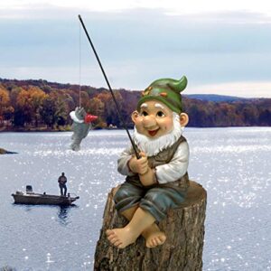 Design Toscano QM2806500 Garden Gnome Statue - Ziggy the Fishing Gnome Sitter - Outdoor Garden Gnomes - Funny Lawn Gnome Statues,Full Color