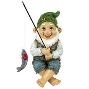 Design Toscano QM2806500 Garden Gnome Statue - Ziggy the Fishing Gnome Sitter - Outdoor Garden Gnomes - Funny Lawn Gnome Statues,Full Color