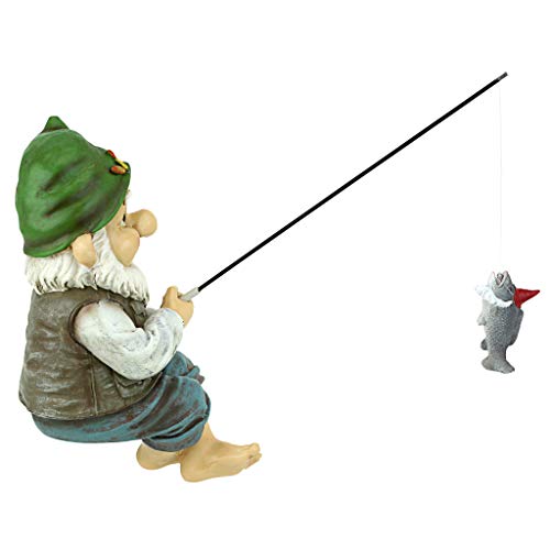 Design Toscano QM2806500 Garden Gnome Statue - Ziggy the Fishing Gnome Sitter - Outdoor Garden Gnomes - Funny Lawn Gnome Statues,Full Color