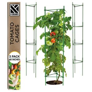k-brands tomato cage – premium tomatoes plant stakes support cages trellis for garden and pots (3 pack – extra tall upto 68 inches)