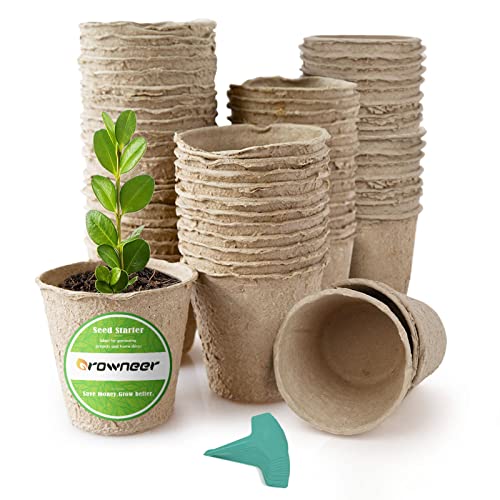 GROWNEER 60 Packs 3 Inch Peat Pots Plant Starters for Seedling with 15 Pcs Plant Labels, Biodegradable Herb Seed Starter Pots Kits, Garden Germination Nursery Pot