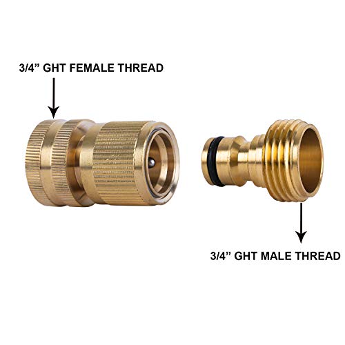 HQMPC Garden Hose Quick Connect Solid Brass Quick Connector Garden Hose Fitting Water Hose Connectors Garden Hose Disconnect 3/4 inch GHT (2Sets) (2Female+2Male)