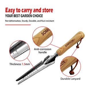 SOMOLUX Multifunctional Garden Tool Stainless Steel Shovel Hand Weeder with Wood Handle Soil Knife Tool for Planting Weeding Digging Transplanting Cutting Measuring