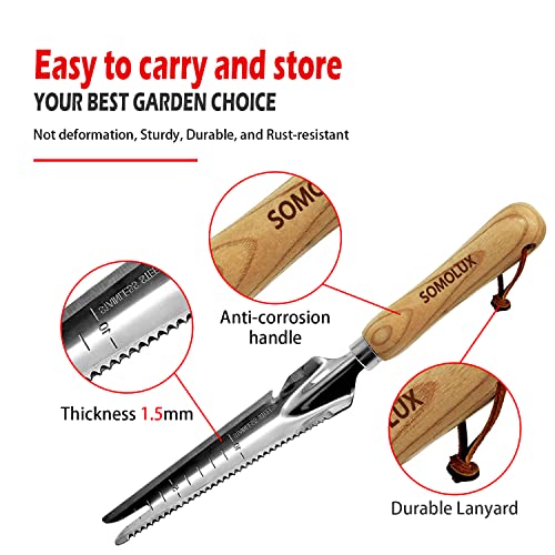 SOMOLUX Multifunctional Garden Tool Stainless Steel Shovel Hand Weeder with Wood Handle Soil Knife Tool for Planting Weeding Digging Transplanting Cutting Measuring