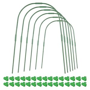 garden hoops grow tunnel 6 sets (25.6″ x 31.5″ ) plastic coated hollow steel support frame greenhouse hoops for raised beds, with 30 pcs clamps