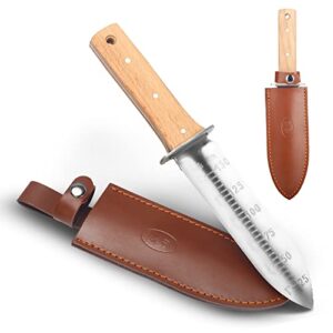 hori hori garden knife japanese stainless steel, 7” durable gardening tool for weeding, digging, cutting & planting with leather sheath