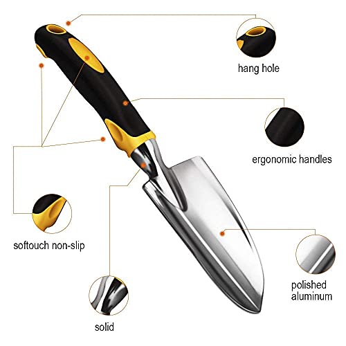 Sinoer Garden Shovel Trowel & Hand Shovel Soft Rubberized Non-Slip Handle, use for Transplanting, Weeding, Moving and Smoothing Digging & Planting