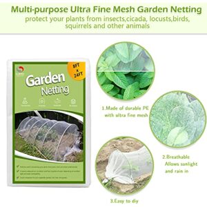 Garden Netting Pest Barrier, Plant Covers 8x24Ft Garden Mesh Netting Mosquito Net Bird Netting for Garden Protection, Garden Net Plant Netting for Raised Garden Beds Row Cover