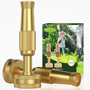 besiter garden hose nozzle high pressure, 4″ brass hose sprayer nozzle heavy duty with 10 garden hose rubber washers, water hose nozzle for washing cars, watering garden, 2 pack