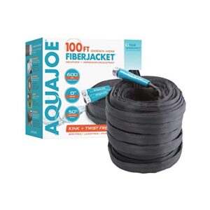 aqua joe ajfjh100-58-pro fiberjacket non-expanding kink-free garden, rv, marine and camper hose, ultra-lightweight, drinking water safe, 100-foot x 5/8-inch