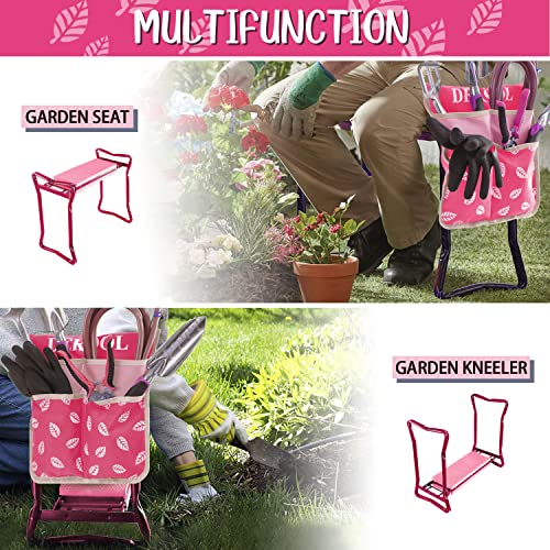 Garden Kneeler and Seat with Tool Pouch, 2 in 1 Foldable Garden Bench with Soft EVA Foam Kneeling Pad, Portable Kneeler Seat for Gardening, Outdoor Garden Stool