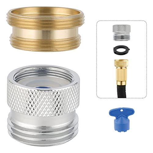 Hibbent Faucet to Garden Hose Adapter Kit, Sink Brass Garden Hose Attachment with Washer & Aerator Key, Multi-Thread Garden Hose Adapter for Male to Male and Female to Male, Chrome