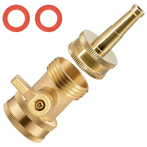 SHOWNEW High Pressure Hose Nozzle, Solid Brass Water Hose Jet Nozzle Sprayer Sweeper with Hose Shut Off Valve, Heavy Duty 3/4" GHT Jet Nozzles for Garden Hose - 1 Set