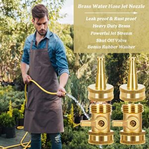 SHOWNEW High Pressure Hose Nozzle, Solid Brass Water Hose Jet Nozzle Sprayer Sweeper with Hose Shut Off Valve, Heavy Duty 3/4" GHT Jet Nozzles for Garden Hose - 1 Set