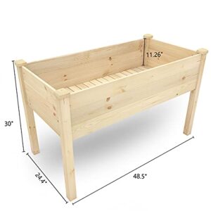 BIRASIL Outdoor Raised Garden Bed, Wood Planter Box for Vegetable Flower, Elevated Reinforced Large Garden Planters Boxes for Backyard Patio Gardening Balcony (48.5”L, Natural Wood)