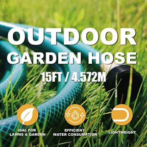 FUNJEE Outdoor Garden Hose for Lawns, Flexible and Durable, No Leaking, Solid Brass Fitting for Household (Green, 15FT)