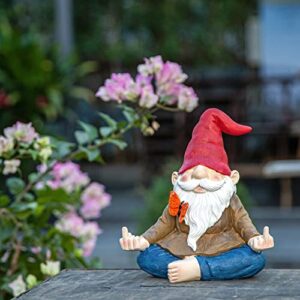 Large Meditating Zen Garden Gnome Statue Figurine - Middle Finger Angry Namaste, Nomb Statue Decor Ornament for Flowers Lawn, Patio & Yard Art, Sculpture 9.5" Tall (Naughty Meditating)