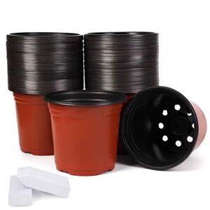 jeria 100-pack 6 inch plastic plant nursery pots come with 100 pcs plant labels, seedling flower plant container and seed starting pots