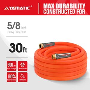 YAMATIC Heavy Duty Garden Hose 5/8 in x 30 ft, Super Flexible Water Hose, All-Weather, Lightweight, Burst 600 PSI