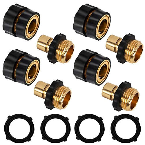 Uptotop 3/4 Inch Garden Hose Quick Connector, 4 Set Male and Female Quick Connect Garden Hose Fittings