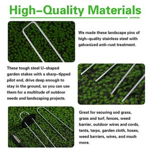 50Pcs Garden Stakes Staples + 50Pcs Gasket, Bakulyor 6 Inch Lawn Landscape Staples 11 Gauge U Shaped Galvanized Landscape Pins, Heavy Duty Yard Ground Pin for Weed Barrier Sod Fabric Decorations - 6"