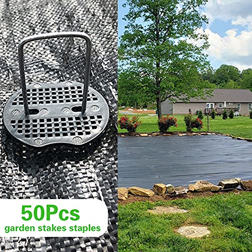 50Pcs Garden Stakes Staples + 50Pcs Gasket, Bakulyor 6 Inch Lawn Landscape Staples 11 Gauge U Shaped Galvanized Landscape Pins, Heavy Duty Yard Ground Pin for Weed Barrier Sod Fabric Decorations - 6"