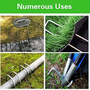 50Pcs Garden Stakes Staples + 50Pcs Gasket, Bakulyor 6 Inch Lawn Landscape Staples 11 Gauge U Shaped Galvanized Landscape Pins, Heavy Duty Yard Ground Pin for Weed Barrier Sod Fabric Decorations - 6"