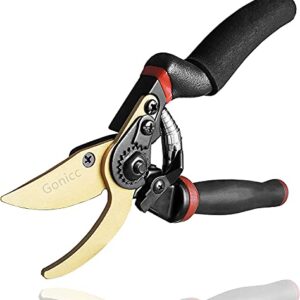 gonicc 8.5" Professional Rotating Bypass Titanium Coated Pruning Shears(GPPS-1014), Secateurs, Scissors, Pruners with Heavy Duty SK5 Blade. Soft Cushion Grip Handle for Everyone.