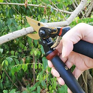 gonicc 8.5" Professional Rotating Bypass Titanium Coated Pruning Shears(GPPS-1014), Secateurs, Scissors, Pruners with Heavy Duty SK5 Blade. Soft Cushion Grip Handle for Everyone.