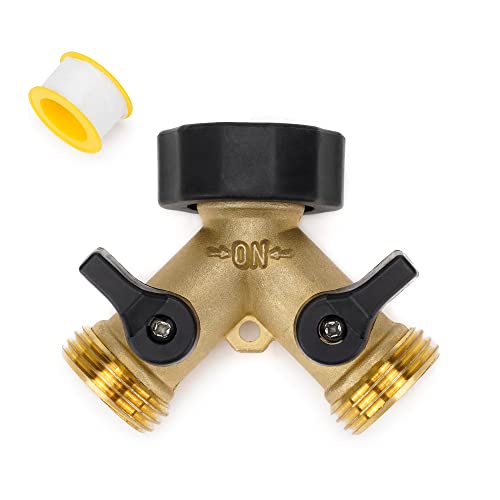 Stanbroil Garden Hose Adapter with 2 Valves, 3/4 Inch Heavy Duty Brass Y Connector Tap Splitter