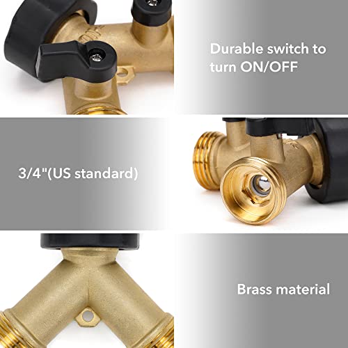 Stanbroil Garden Hose Adapter with 2 Valves, 3/4 Inch Heavy Duty Brass Y Connector Tap Splitter