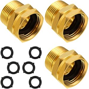3 packs 3/4 inch ght female to npt male connector, ght to npt adapter brass garden hose connector adapter fitting to pipe fittings connect with 6 packs extra rubber washer (3/4 inch npt male)